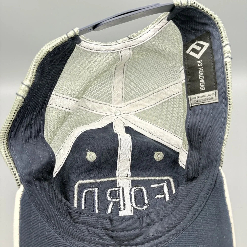 H3 Headwear Ford Mesh Trucker Hat Blue/White Adjustable Snapback Cap